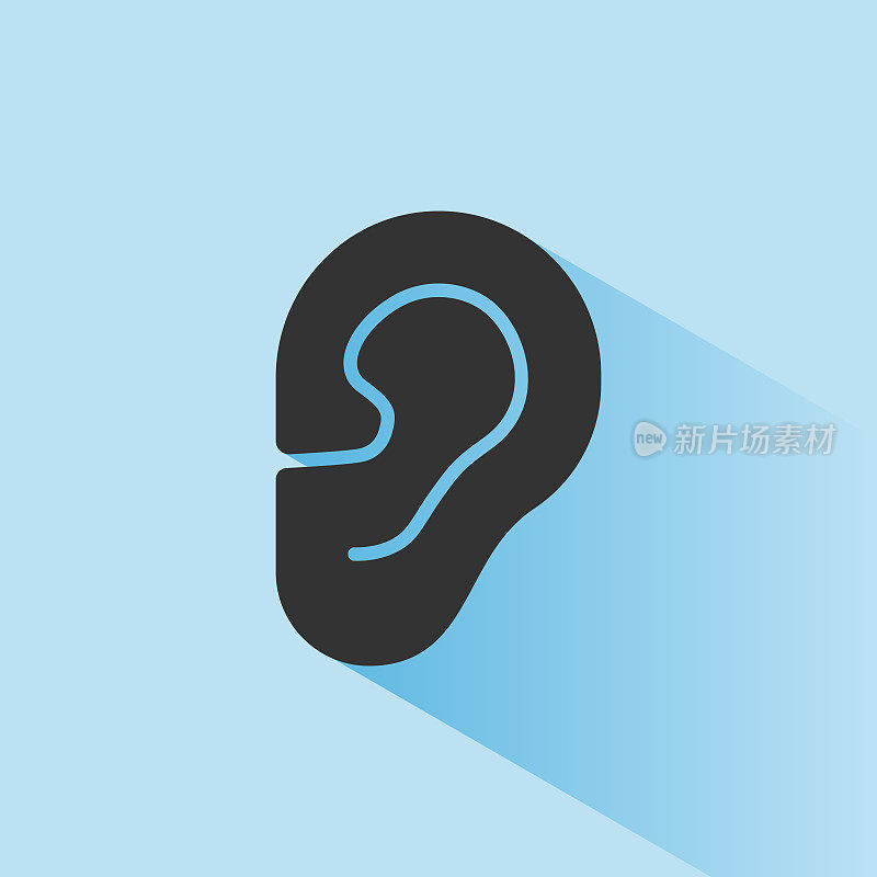 Body senses heard. Ear icon with shade on blue background